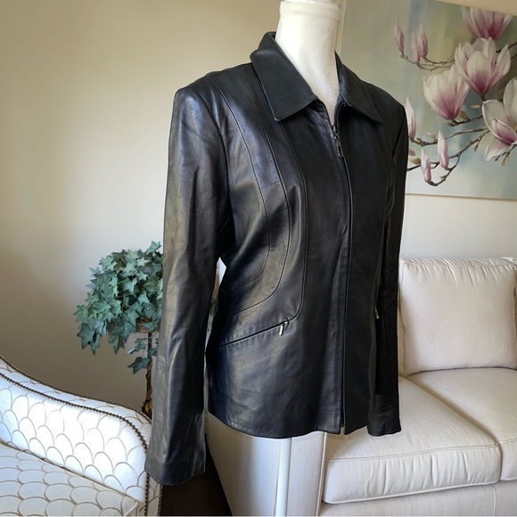 Anne Klein Jackets & Blazers - Anne Klein Black Lamb Skin Zip Front Jacket